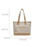 Letter Pattern Contrast Binding Shoulder Tote Bag