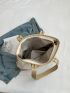 Letter Pattern Contrast Binding Shoulder Tote Bag
