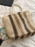 Colorblock Fringe Trim Straw Bag