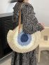 Color Block Large Capacity Straw Bag