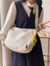 Minimalist Ruched Detail Large Capacity Hobo Bag With Bag Charm