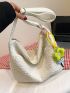 Minimalist Ruched Detail Large Capacity Hobo Bag With Bag Charm