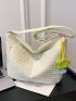 Minimalist Ruched Detail Large Capacity Hobo Bag With Bag Charm