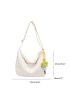 Minimalist Ruched Detail Large Capacity Hobo Bag With Bag Charm