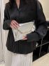 Metallic Crocodile Embossed Flap Square Bag