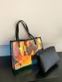 Contrast Binding Shoulder Tote Bag Holographic PVC Double Handle For Beach, Clear Bag