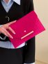 Neon Pink Crocodile Embossed Metal Decor Flap Envelope Bag