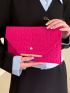 Neon Pink Crocodile Embossed Metal Decor Flap Envelope Bag
