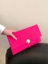 Neon Pink Crocodile Embossed Metal Lock Flap Square Bag