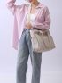 Letter Patch Decor Shopper Bag Preppy  Polyester For Daily Life