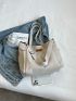 Letter Patch Decor Shopper Bag Preppy  Polyester For Daily Life