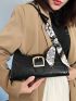 Random Crocodile Embossed Twilly Scarf Decor Baguette Bag