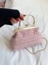 Plaid Pattern Kiss Lock Chain Satchel Bag