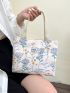 Floral Pattern Square Bag Letter Patch Decor Preppy, Mothers Day Gift For Mom