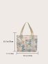 Floral Pattern Square Bag Letter Patch Decor Preppy, Mothers Day Gift For Mom