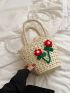 Mini Flower Decor Drawstring Design Straw Bag