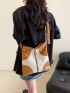 Colorblock Letter Patch Decor Hobo Bag
