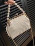 Faux Pearl Decor Kiss Lock Chain Satchel Bag