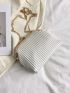 Faux Pearl Decor Kiss Lock Chain Satchel Bag