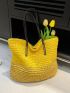 Oversized Straw Bag Vacation Color Block For Beach