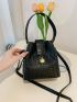 Mini Bucket Bag Crocodile Embossed With Adjustable Strap