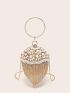 Mini Rhinestone & Faux Pearl Decor Circle Bag