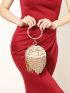 Mini Rhinestone & Faux Pearl Decor Circle Bag