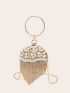 Mini Rhinestone & Faux Pearl Decor Circle Bag