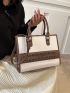 Litchi Embossed Studded Decor Square Bag