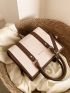 Letter Graphic Litchi Embossed Square Bag