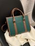 Letter Graphic Litchi Embossed Square Bag