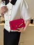 Neon Pink Snakeskin Embossed Metal Decor Flap Chain Square Bag
