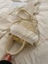 Mini Ruffle Decor Satchel Drawstring Design Straw Bag