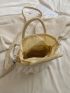 Mini Ruffle Decor Satchel Drawstring Design Straw Bag