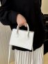 Stitch Detail Square Bag White Double Handle For Daily