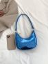 Neon Blue Crocodile Embossed Hobo Bag