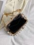 Metallic Faux Pearl Decor Kiss Lock Satchel Bag