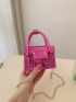 Mini Neon Pink Crocodile Embossed Flap Chain Square Bag