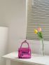 Mini Neon Pink Crocodile Embossed Flap Chain Square Bag