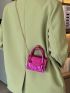 Mini Neon Pink Crocodile Embossed Flap Chain Square Bag