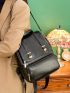 Black Flap Backpack Metal Decor Fashion Backpack