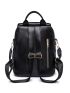 Black Flap Backpack Metal Decor Fashion Backpack