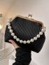 Faux Pearl Decor Kiss Lock Satchel Bag