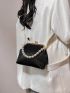 Faux Pearl Decor Kiss Lock Satchel Bag