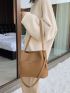 Letter Graphic Snap Button Bucket Bag