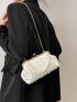 Mini Faux Pearl Decor Kiss Lock Satchel Bag