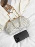 Mini Faux Pearl Decor Kiss Lock Satchel Bag
