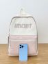 Letter Print Two Tone Functional Backpack