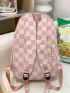 Plaid Pattern Functional Backpack Letter Patch Decor Laptop Backpack With Bag Charm