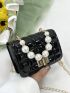 Mini Faux Pearl Decor Quilted Flap Square Bag